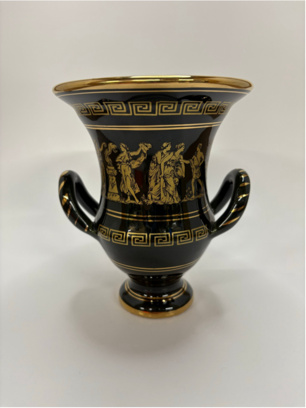 Dakas Keramik Rhodos 24k Gold Vase green and Gold Greek Key Design